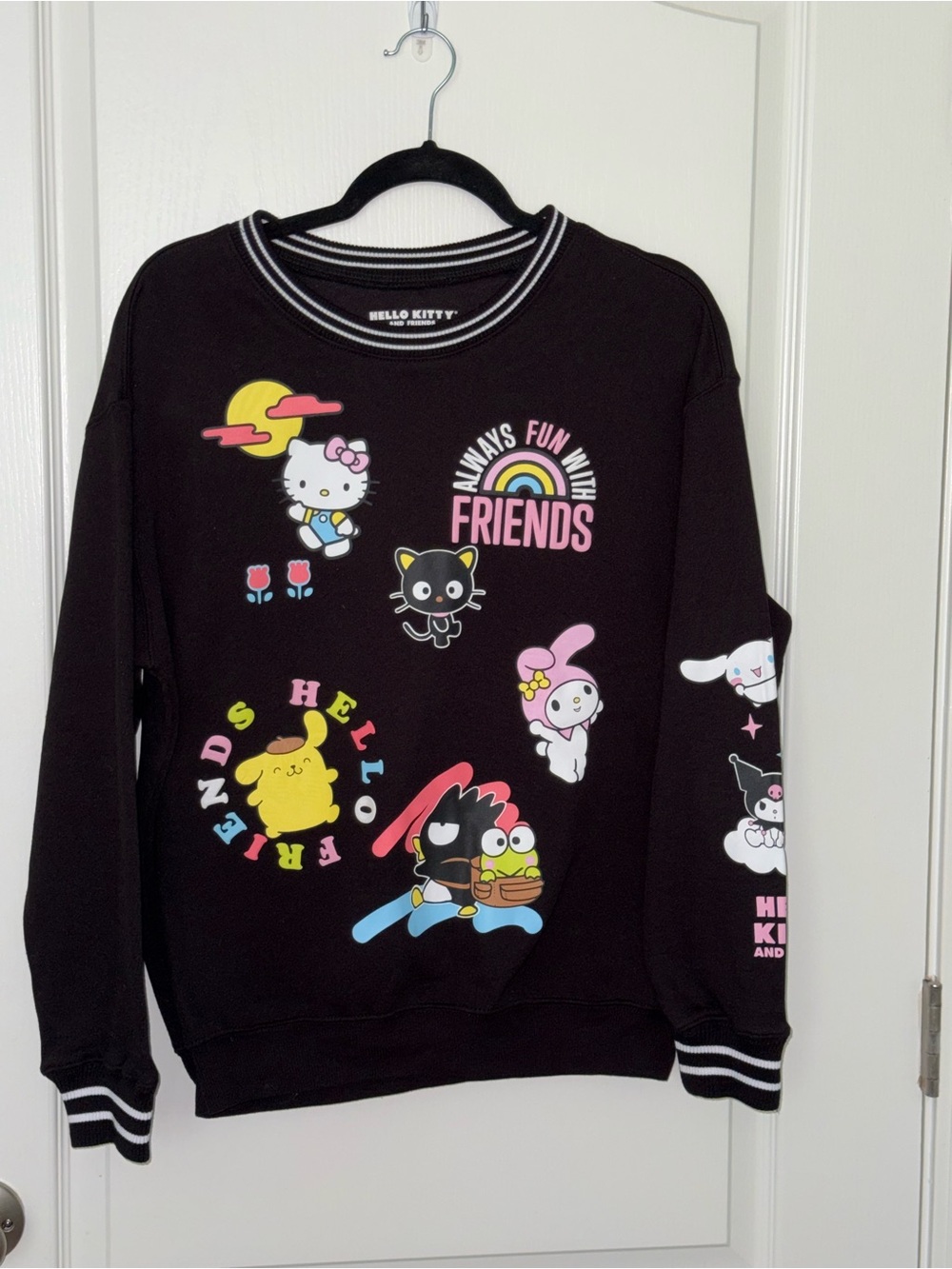Hello Kitty Black Crewneck with Colorful Friends Graphics